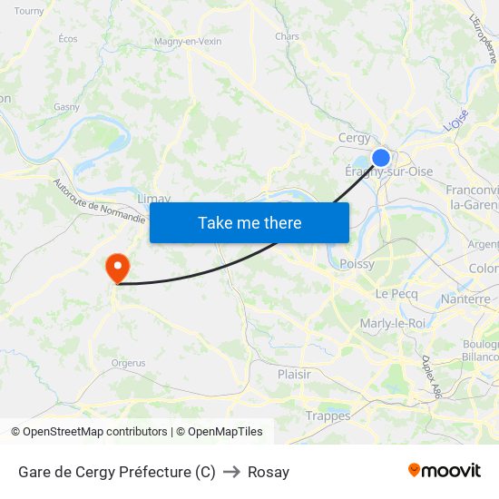 Gare de Cergy Préfecture (C) to Rosay map