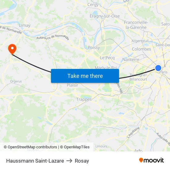 Haussmann Saint-Lazare to Rosay map