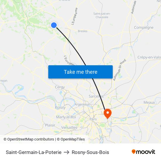 Saint-Germain-La-Poterie to Rosny-Sous-Bois map