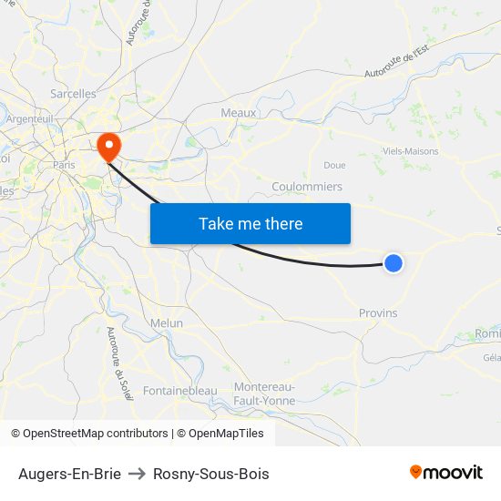 Augers-En-Brie to Rosny-Sous-Bois map