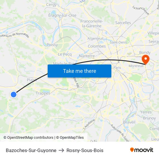 Bazoches-Sur-Guyonne to Rosny-Sous-Bois map
