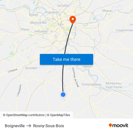 Boigneville to Rosny-Sous-Bois map
