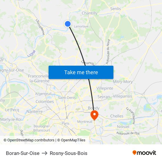 Boran-Sur-Oise to Rosny-Sous-Bois map