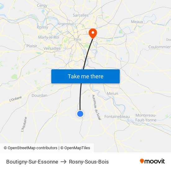 Boutigny-Sur-Essonne to Rosny-Sous-Bois map