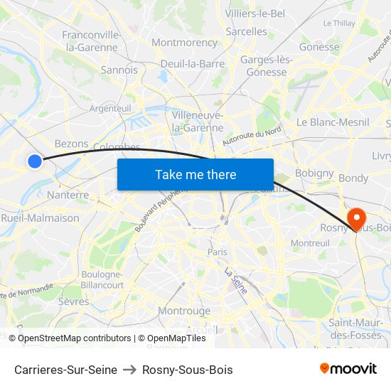 Carrieres-Sur-Seine to Rosny-Sous-Bois map