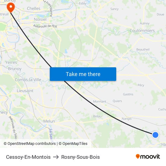 Cessoy-En-Montois to Rosny-Sous-Bois map