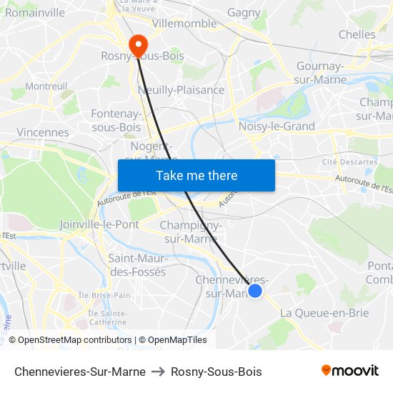 Chennevieres-Sur-Marne to Rosny-Sous-Bois map