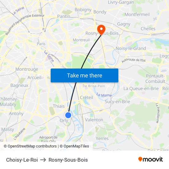 Choisy-Le-Roi to Rosny-Sous-Bois map