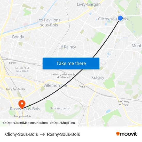 Clichy-Sous-Bois to Rosny-Sous-Bois map