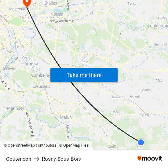 Coutencon to Rosny-Sous-Bois map