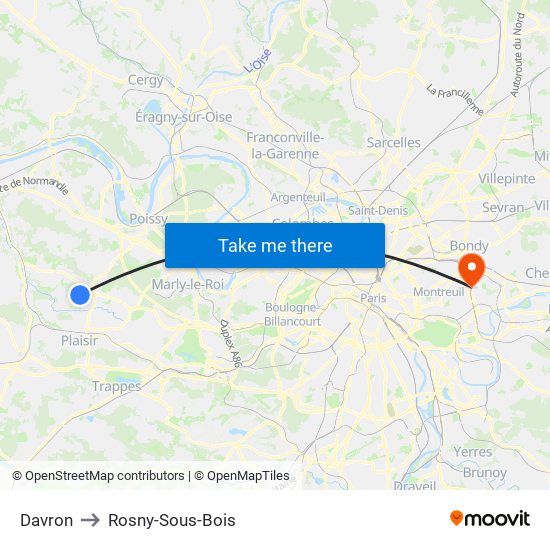 Davron to Rosny-Sous-Bois map