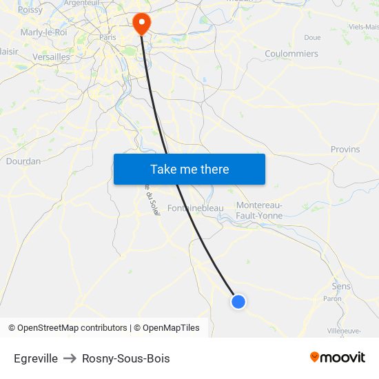 Egreville to Rosny-Sous-Bois map