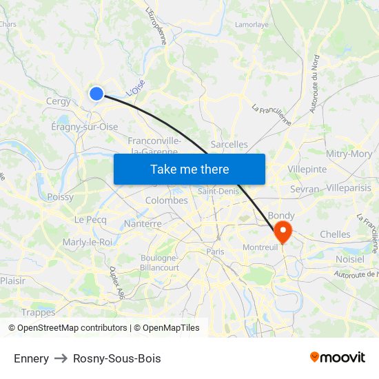 Ennery to Rosny-Sous-Bois map