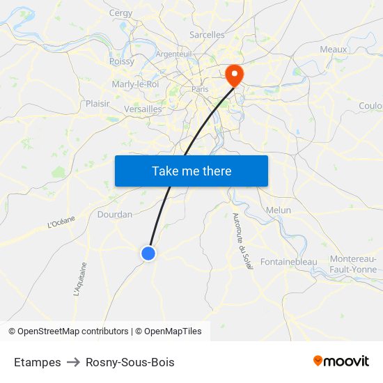 Etampes to Rosny-Sous-Bois map