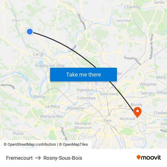 Fremecourt to Rosny-Sous-Bois map