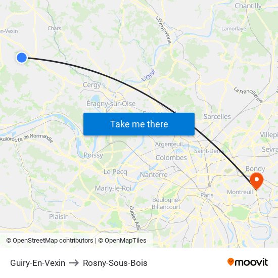 Guiry-En-Vexin to Rosny-Sous-Bois map