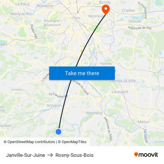 Janville-Sur-Juine to Rosny-Sous-Bois map