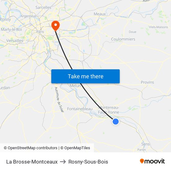 La Brosse-Montceaux to Rosny-Sous-Bois map