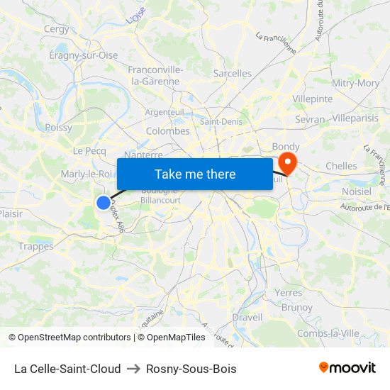 La Celle-Saint-Cloud to Rosny-Sous-Bois map