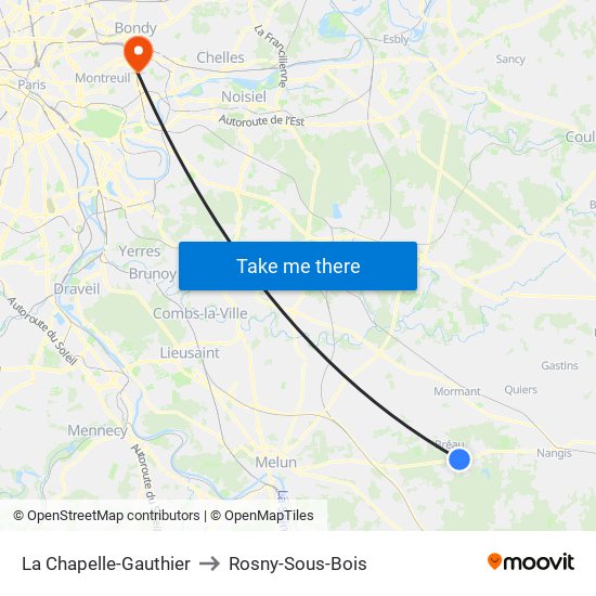 La Chapelle-Gauthier to Rosny-Sous-Bois map