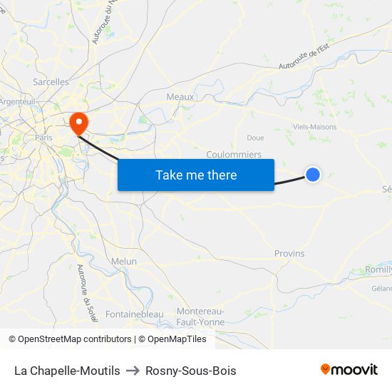 La Chapelle-Moutils to Rosny-Sous-Bois map