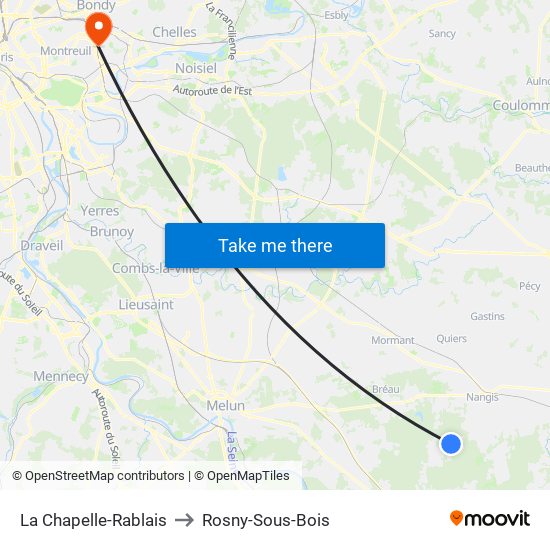 La Chapelle-Rablais to Rosny-Sous-Bois map