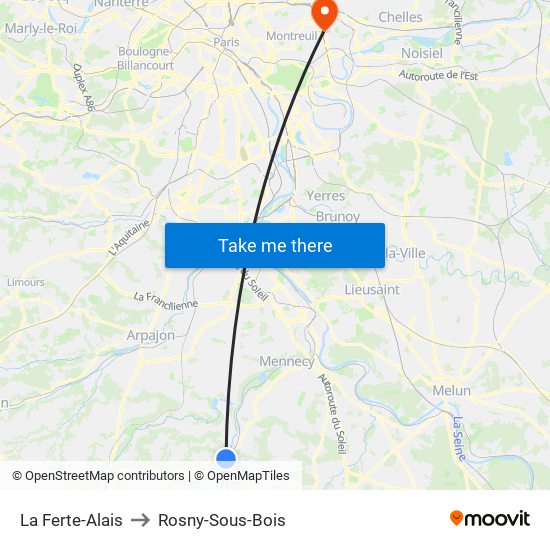 La Ferte-Alais to Rosny-Sous-Bois map