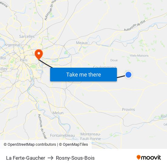 La Ferte-Gaucher to Rosny-Sous-Bois map