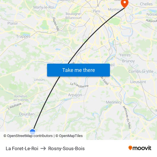 La Foret-Le-Roi to Rosny-Sous-Bois map