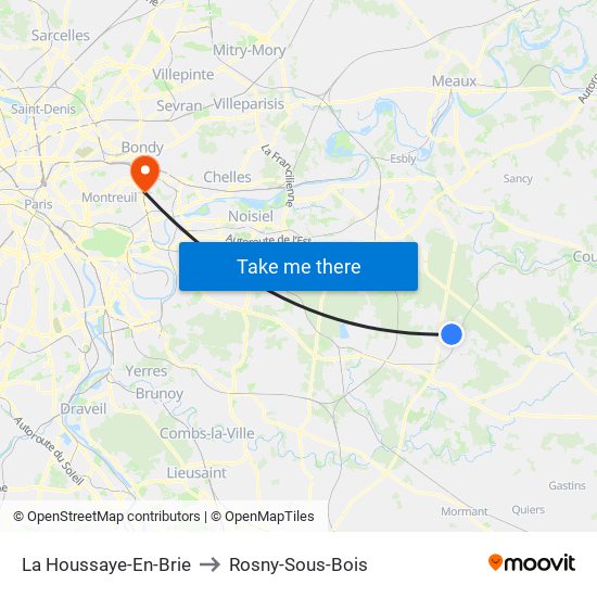 La Houssaye-En-Brie to Rosny-Sous-Bois map