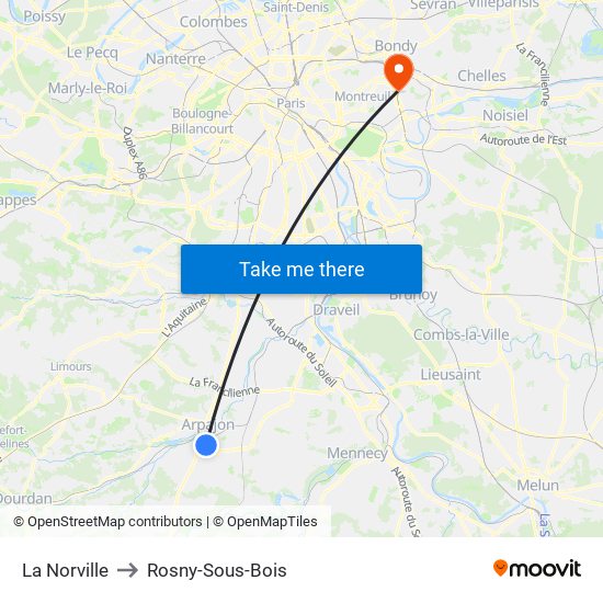 La Norville to Rosny-Sous-Bois map
