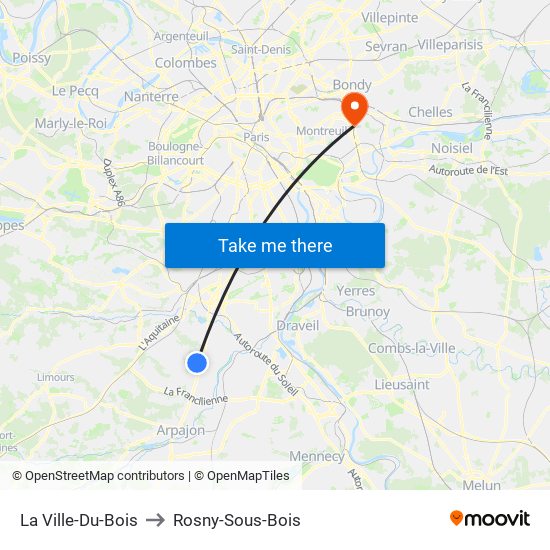 La Ville-Du-Bois to Rosny-Sous-Bois map
