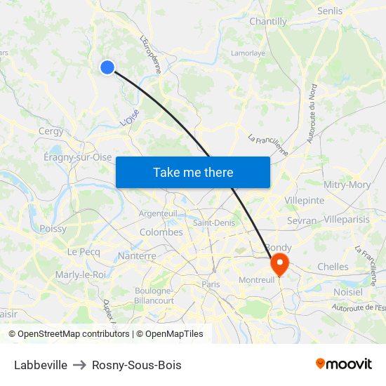 Labbeville to Rosny-Sous-Bois map