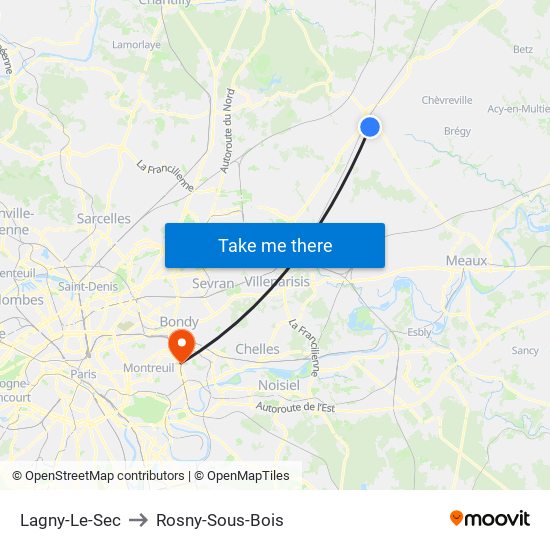 Lagny-Le-Sec to Rosny-Sous-Bois map