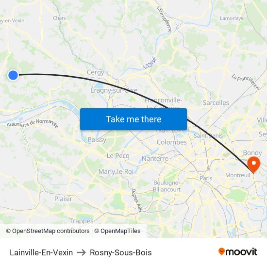 Lainville-En-Vexin to Rosny-Sous-Bois map