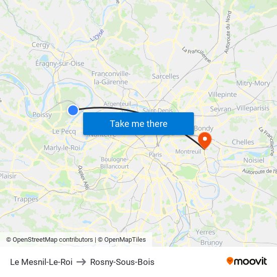 Le Mesnil-Le-Roi to Rosny-Sous-Bois map