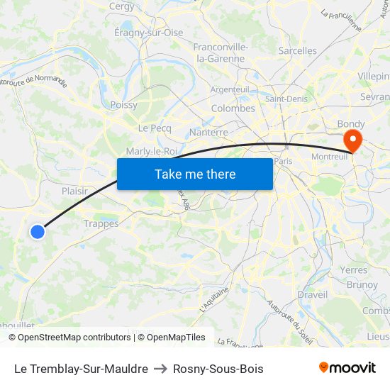 Le Tremblay-Sur-Mauldre to Rosny-Sous-Bois map
