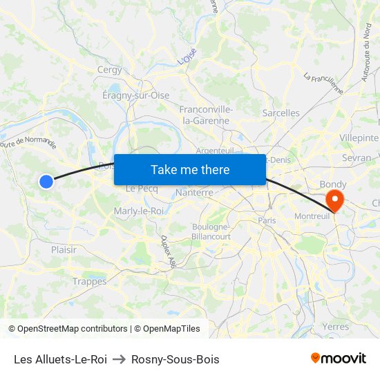 Les Alluets-Le-Roi to Rosny-Sous-Bois map