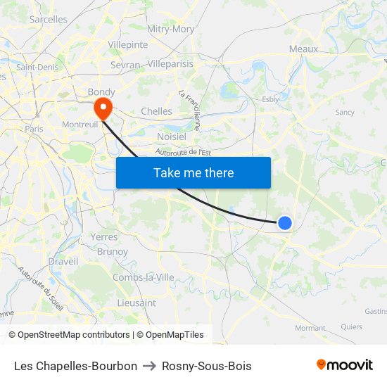 Les Chapelles-Bourbon to Rosny-Sous-Bois map