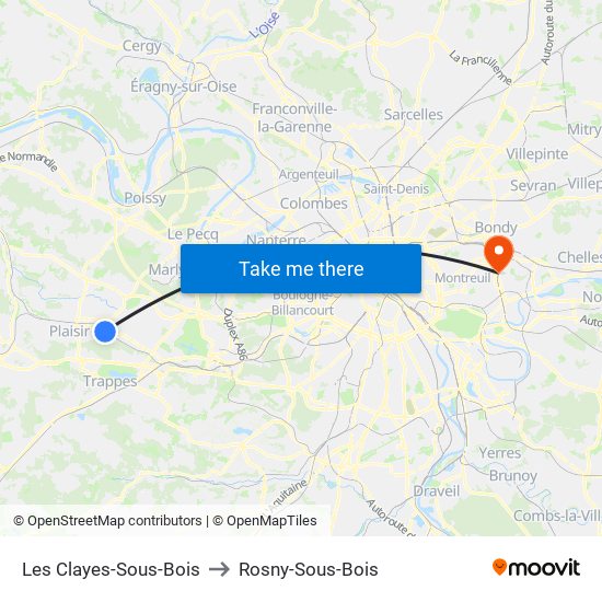 Les Clayes-Sous-Bois to Rosny-Sous-Bois map