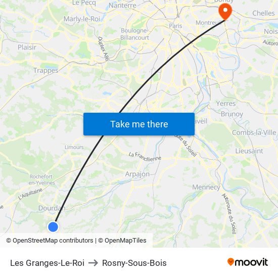 Les Granges-Le-Roi to Rosny-Sous-Bois map
