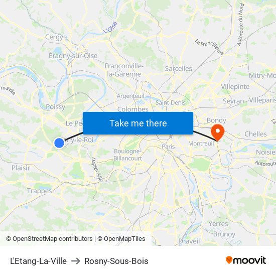 L'Etang-La-Ville to Rosny-Sous-Bois map