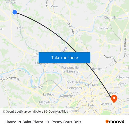Liancourt-Saint-Pierre to Rosny-Sous-Bois map