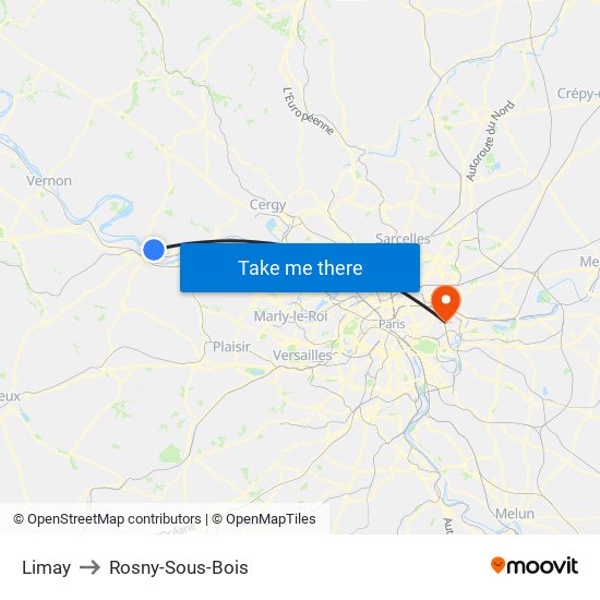 Limay to Rosny-Sous-Bois map