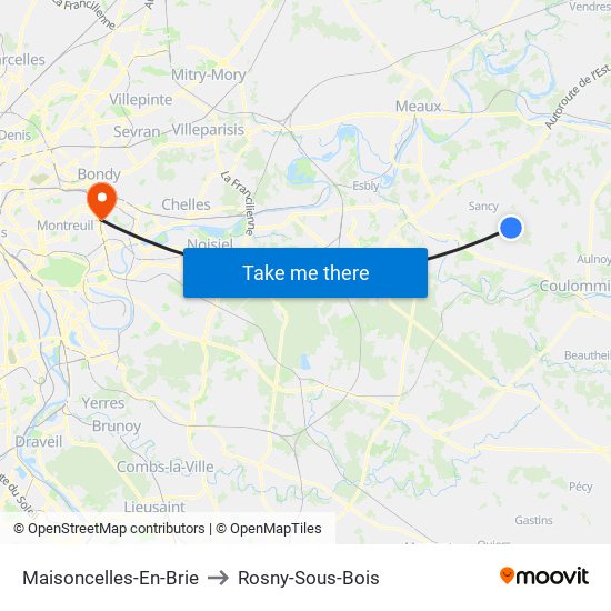 Maisoncelles-En-Brie to Rosny-Sous-Bois map