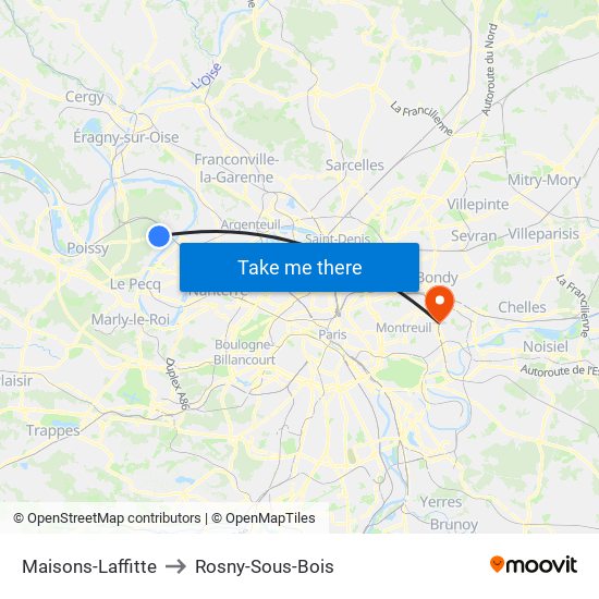 Maisons-Laffitte to Rosny-Sous-Bois map