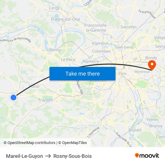 Mareil-Le-Guyon to Rosny-Sous-Bois map