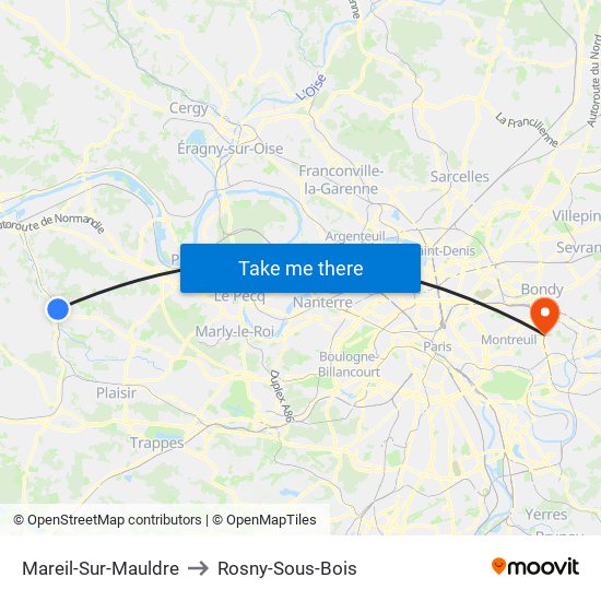 Mareil-Sur-Mauldre to Rosny-Sous-Bois map