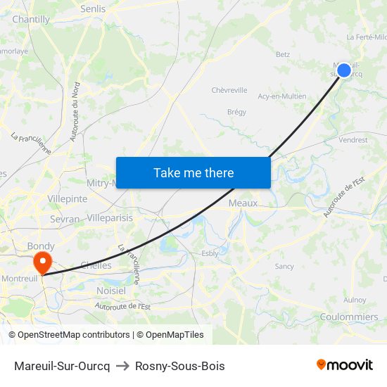 Mareuil-Sur-Ourcq to Rosny-Sous-Bois map