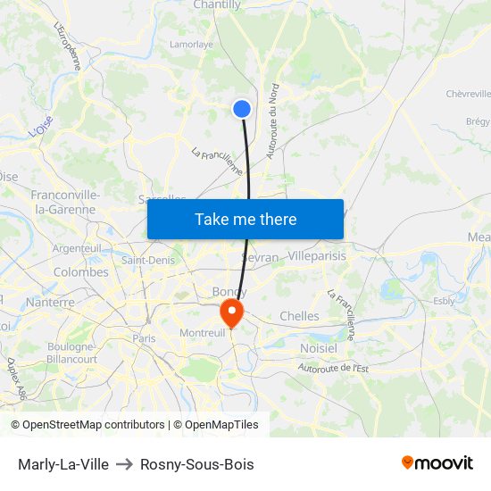 Marly-La-Ville to Rosny-Sous-Bois map